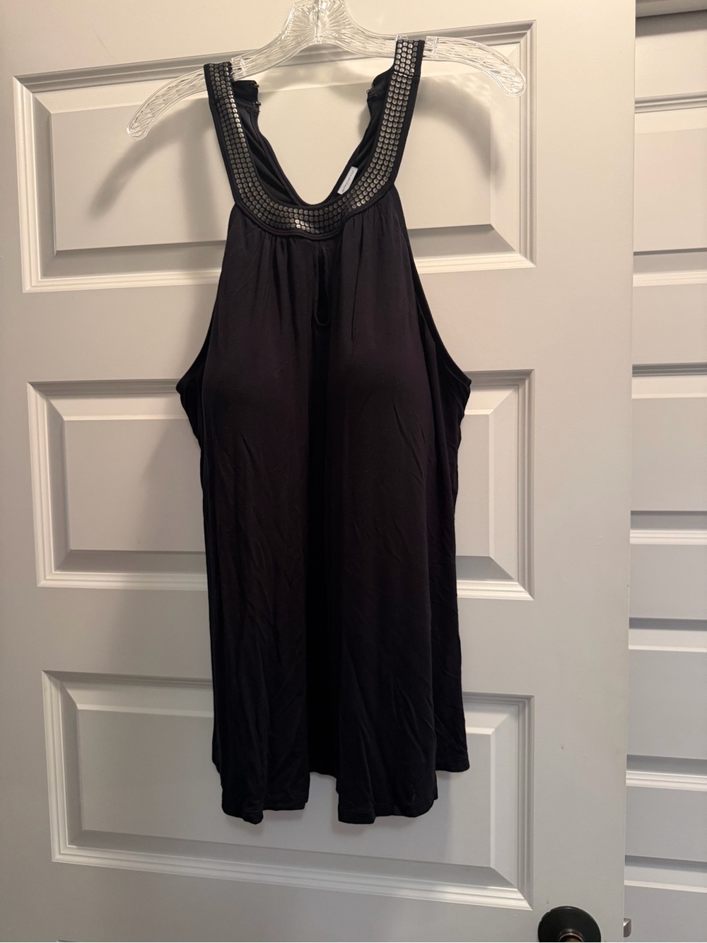 Black Embellished Neckline Women's Tank Top